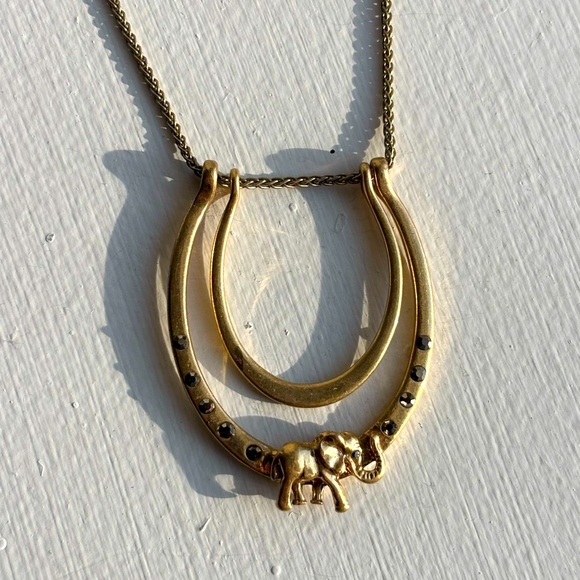 Lucky Brand Gold Tone Double Horseshoe Elephant Necklace - Picture 2 of 4
